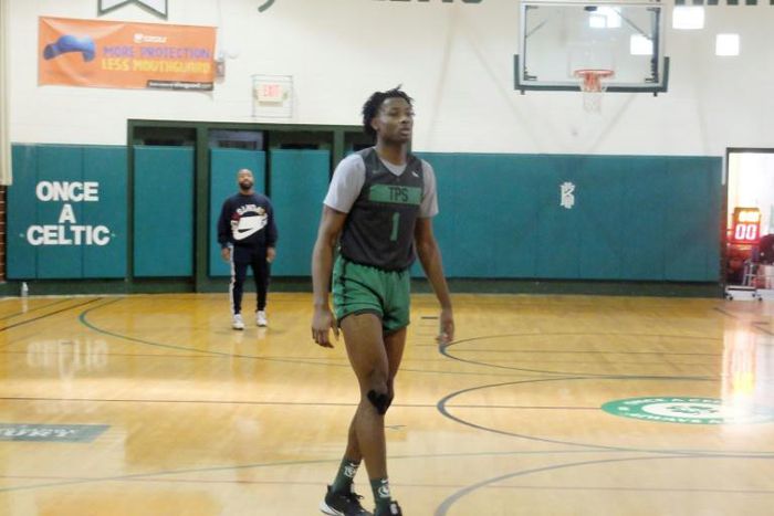 Congolese teen Jonathan Kuminga, considered a top prospect for the 2022 NBA Draft, practices at Patrick School in Hillside New Jersey
