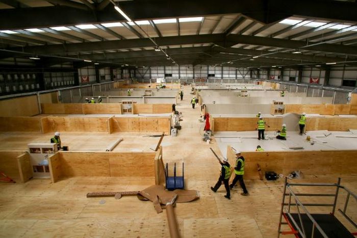 Britain has been building emergency medical facilities to take the strain of an expected surge in coronavirus cases, such as this one in Llanelli, Wales