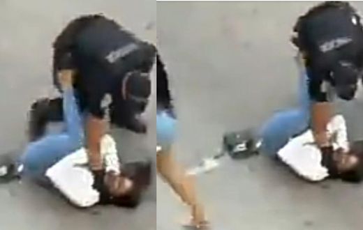 Angry police officer pins pretty lady’s neck to the ground, strangles her ‘to die’ (video)