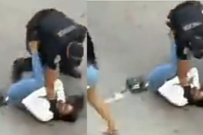 Angry police officer pins pretty lady’s neck to the ground, strangles her ‘to die’ (video)