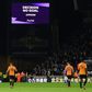 The scoreboard displays the decision disallowing a goal for Wolves against Leicester