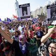 Women demonstrate during a march on International Women's Day in Santiago, Chile