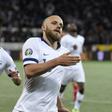 Teemu Pukki celebrates one of his two goals as Finland reached a major European finals for the first time