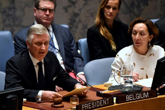 King Philippe of Belgium speaks at a Security Council meeting of the United Nations
