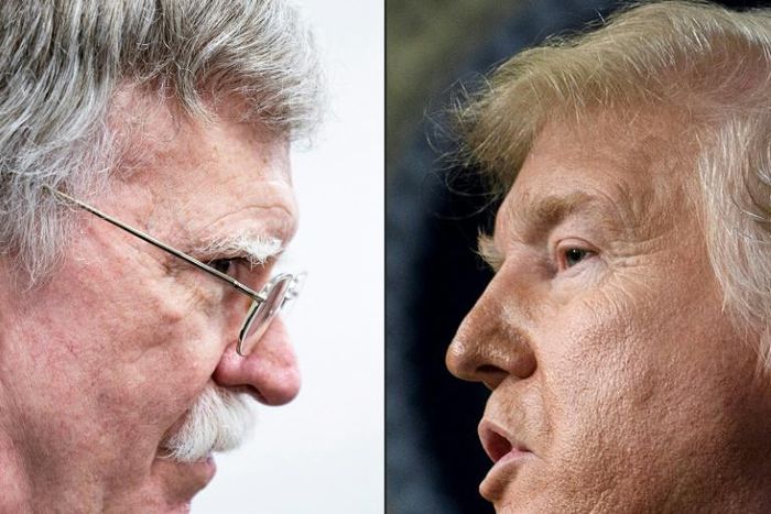 Former national security advisor John Bolton (L) reportedly says President Donald Trump wanted to freeze military aid to Ukrain until Kiev opened an investigation into Joe Biden, the frontrunner for the Democratic presidential nomination
