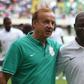 A file photo of assistant Salisu Yusuf (R) posing with Nigeria head coach Gernot Rohr