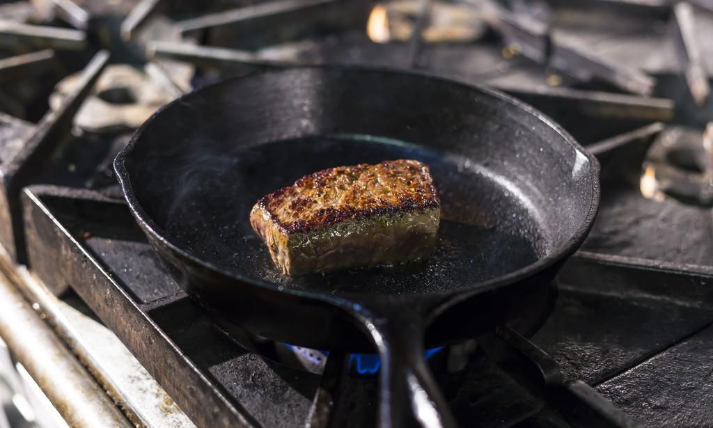 Steak in a cast iron skillet