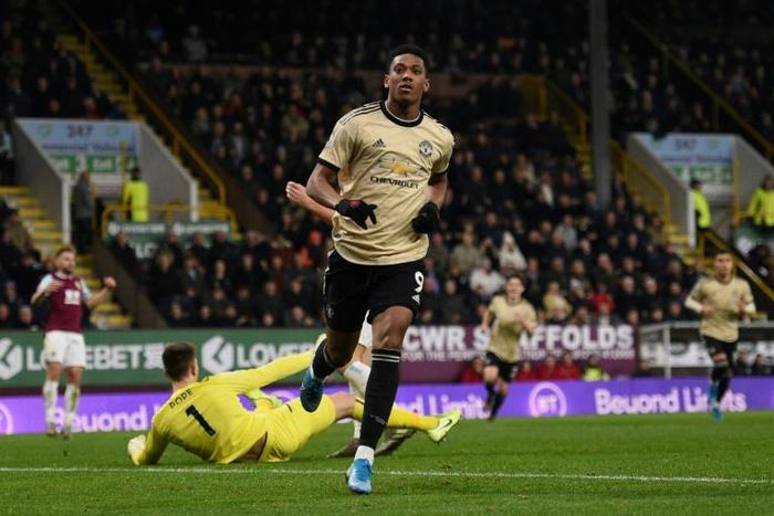 Anthony Martial scored Manchester United's opening goal in a 2-0 win at Burnley