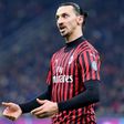 AC Milan's Swedish forward Zlatan Ibrahimovic reacts during the Italian Cup semi-final first leg against Juventus on February 13