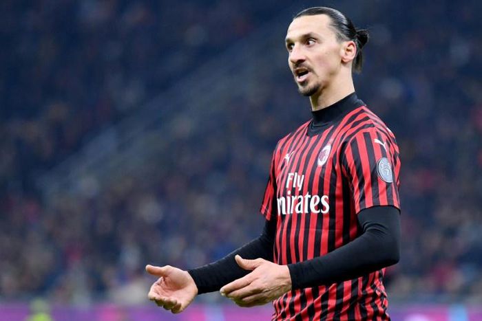 AC Milan's Swedish forward Zlatan Ibrahimovic reacts during the Italian Cup semi-final first leg against Juventus on February 13
