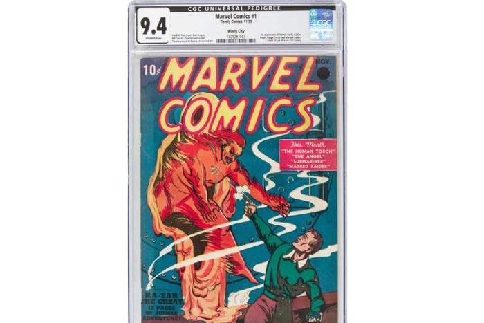 This image courtesy of Heritage Auctions shows a copy of Marvel Comics number one, the 1939 comic book considered the "Big Bang" of the Marvel Comics Superhero Universe