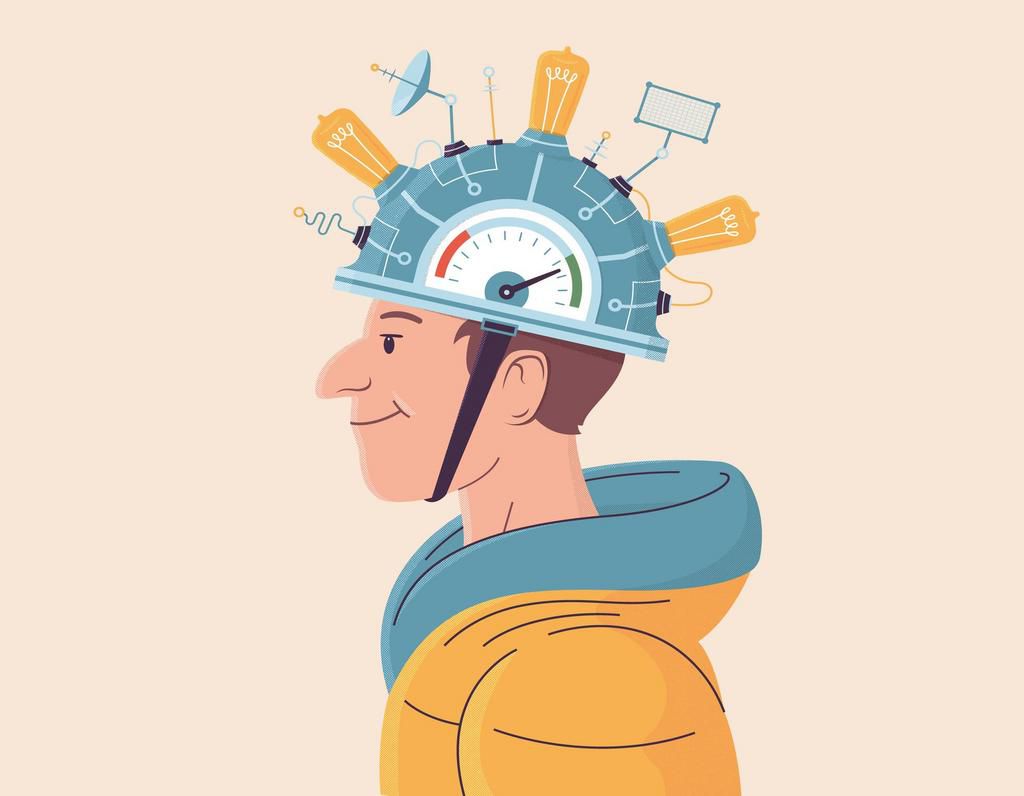Illustration of DIY helmet with light bulbs