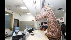 Woman visits hospital wearing giraffe costume as protection from Coronavirus