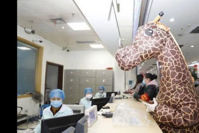 Woman visits hospital wearing giraffe costume as protection from Coronavirus