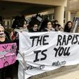 Women rights activists protested outside the court in Cyprus in support of the British woman