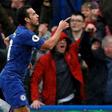 Pedro celebrates after scoring Chelsea's second goal against Everton