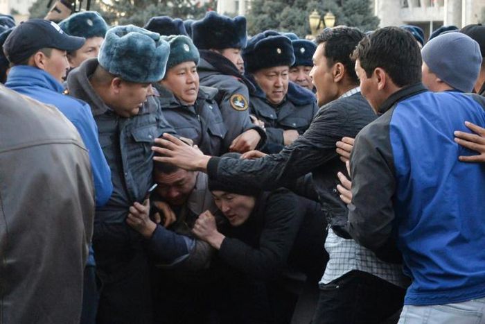 Kyrgyz police said they intervened when the protesters started moving towards the main seat of government