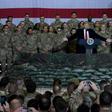 US President Donald Trump speaks to the troops during a surprise Thanksgiving visit at Bagram Air Field, on November 28, 2019 in Afghanistan