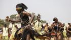 A dancer from the National Artistic Ensemble performs during the Africa Day of School Feeding (ADSF) in Bouboui, Central African Republic, on March 1, 2025. © Patrick Meinhardt, AFP