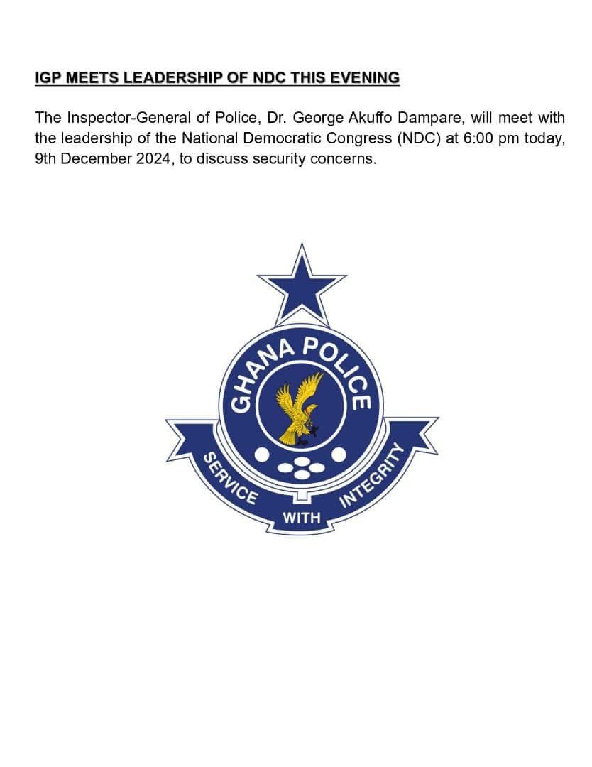 IGP to meet NDC leadership to discuss post-election security concerns
