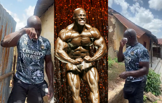 Ghanaian bodybuilding champion breaks down as he revisits his childhood home (Video)
