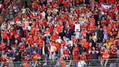 Football fan rushed to hospital after falling from upper stands during wild celebrations