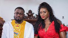 Bibi Bright and her husband, Akwasi Boateng looking regal at their traditional wedding.