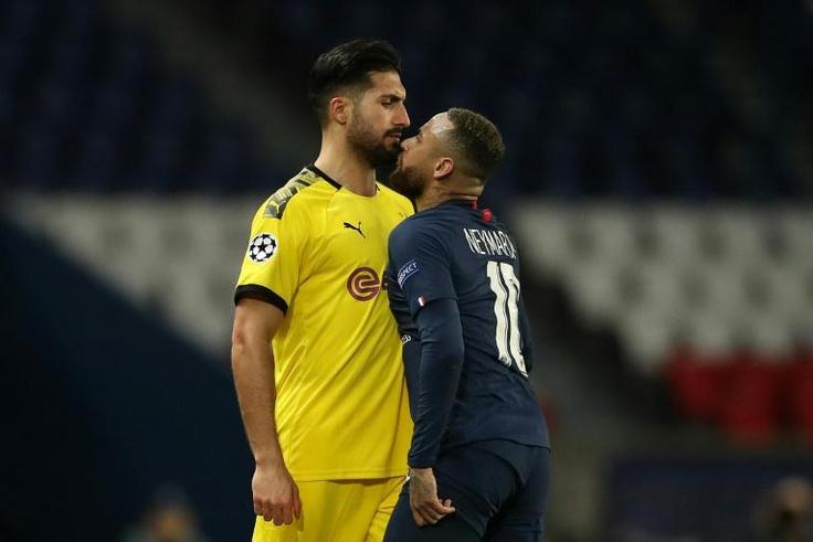 Dortmund's German midfielder Emre Can, seen here standing up to PSG's Neymar, is injured and will miss Saturday's match