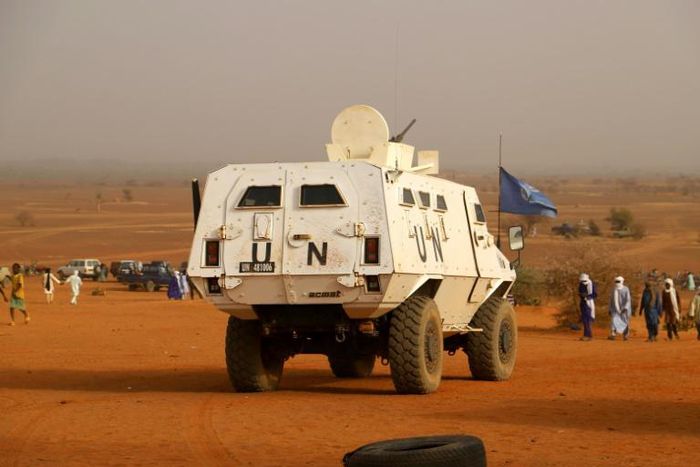Un blindé de la mission de l'ONU au Mali dans la région de Menaka le 14 mars 2020