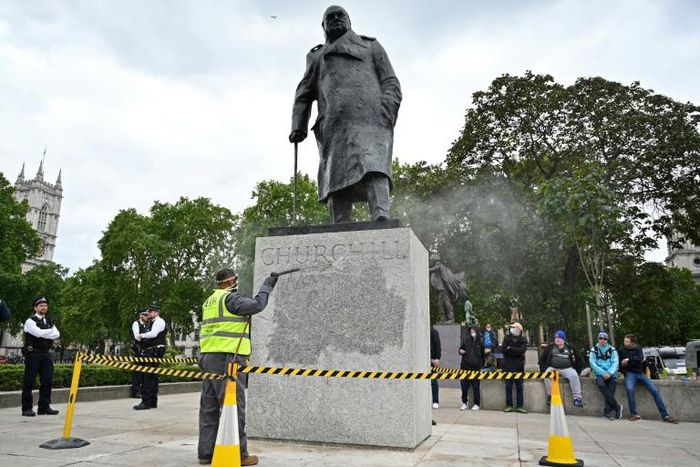 London protesters defaced the statue of World War II leader Winston Churchill in Parliament Square