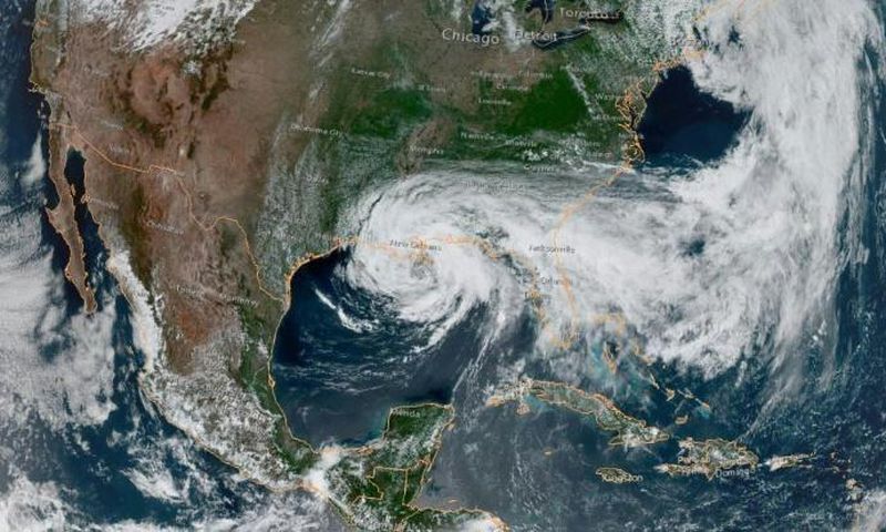 This satellite image obtained from NOAA/RAMMB, shows Tropical Storm Cristobal just south of New Orleans at 19:50 UTC on June 7, 2020, as it moves northward at 12 miles per hour (19 kph)