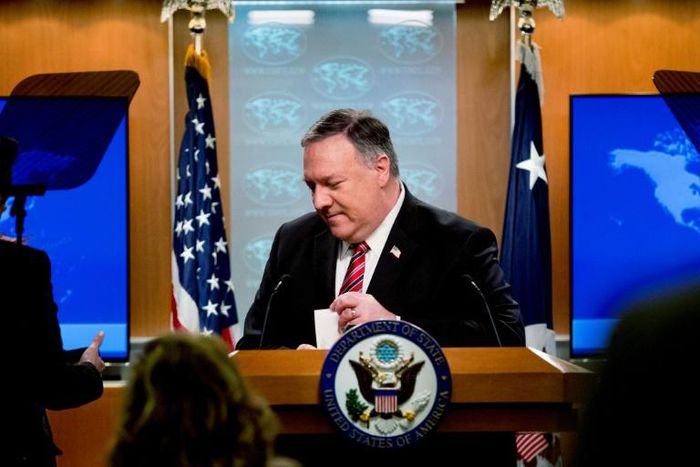 US Secretary of State Mike Pompeo steps away from the podium following a news conference at the State Department