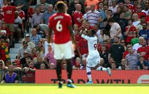 Jordan Ayews celebrates after scoring against Manchester United