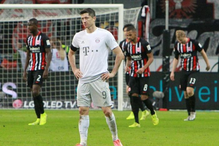 Bayern Munich forward Robert Lewandowski looks shellshocked during their 5-1 thrashing away to frankfurt last November.