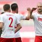 Touch and go: Cologne defender Toni Leistner (right) celebrates with forward Mark Uth