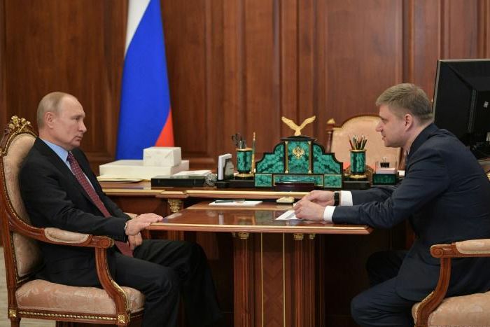 Putin's meeting with the head of Russian Railways, Oleg Belozerov, was the first at the Kremlin since May 9, according to his official schedule