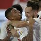 Lucas Ocampos (R) celebrates with teammates after putting Sevilla ahead in their 2-0 win over Betis as La Liga returned after a three-month suspension on Thursday