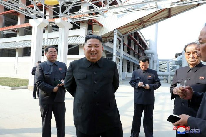 North Korean leader Kim Jong Un visits a fertilizer factory in a KCNA picture released on May 2, 2020 which appeared to confirm he was still alive, despite weeks of speculation