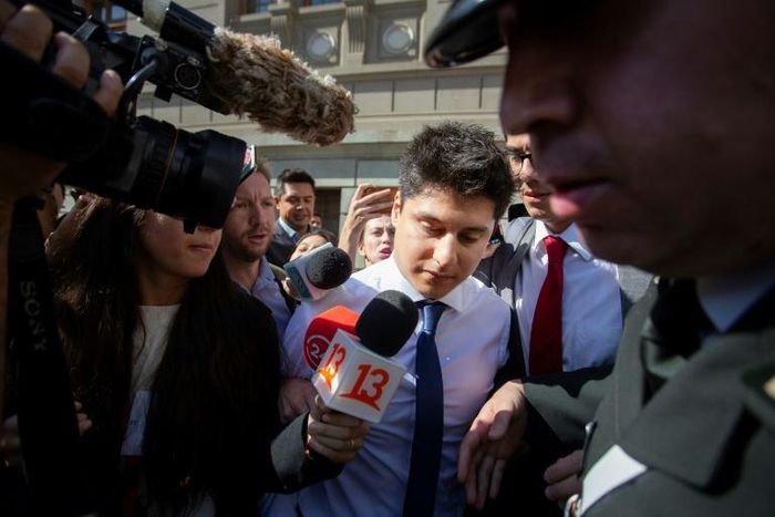 Nicolas Zepeda, suspect in the disappearance and possible murder of a Japanese student in 2016 in the French city of Besancon, leaves Chile's Supreme Court after attending an extradition hearing in Santiago on March 5, 2020
