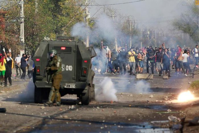 Chilean demonstrators clashed with riot police on May 18 during a protest against President Sebastian Pinera's government