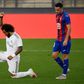 Real Madrid's Brazilian defender Marcelo knelt on the field to celebrate his goal against Eibar on Sunday.