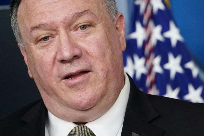 US top diplomat Mike Pompeo defended recent discussion on race relations in America as a sign of a healthy democracy; he is pictured April 8, 2020