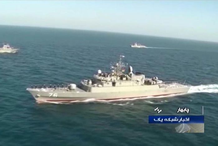 Iranian frigate "Jamaran" is seen during naval drills in December 2019
