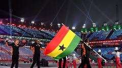 Opening ceremony PyeongChang Olympics with Ghana’s delegation. Akwasi Frimpong holding the flag of Ghana February 9, 2018