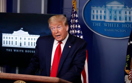 President Donald Trump speaks with reporters about the coronavirus in the James Brady Briefing Room of the White House, Friday, May 22, 2020, in Washington. (AP Photo/Alex Brandon)