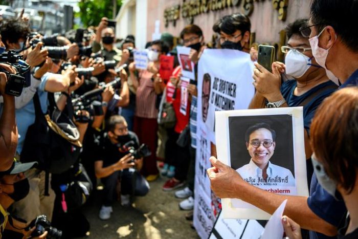 A couple of dozen protesters picketed the Cambodian embassy in Bangkok to demand an investigation into the disappearance of activist Wanchalearm Satsaksit