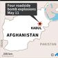 Map of Afghanistan locating Kabul where four roadside bombs exploded on Monday