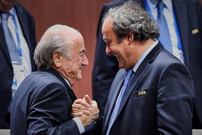 Sepp Blatter received the congratulations of Michel Platini after being re-elected on May 29, 2015