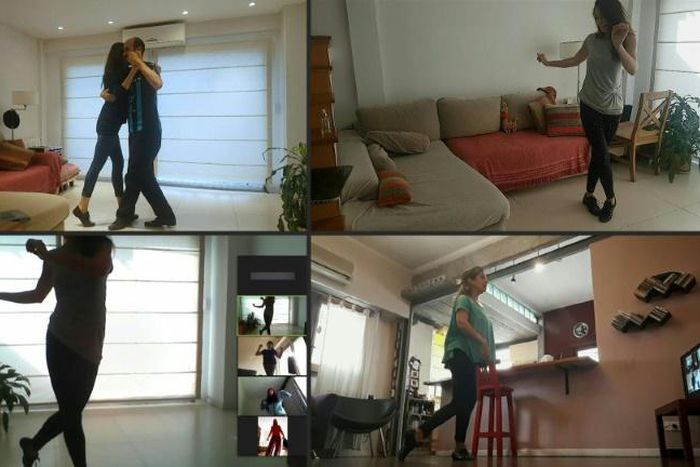 While tango dance parties in Buenos Aires remain closed due to the pandemic, dedicated tango dancers follow classes online as they strut their stuff in their living rooms
