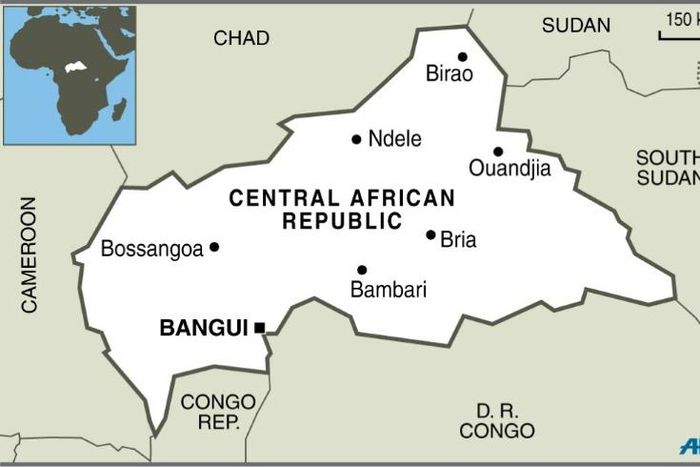 Map of the Central African Republic locating Ndele, where fighting between armed groups led to the deaths of 25 people, including 21 civilians